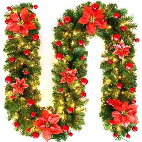 Weihnachtsgirlande, 2,7 m, LED-Lichterkette zur Dekoration von Kaminen und Treppenhäusern (Rot) - Fei Yu (1/5)