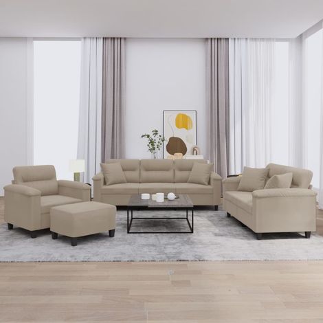 4-tlg. Sofagarnitur mit Kissen Taupe Mikrofasergewebe (1/5)