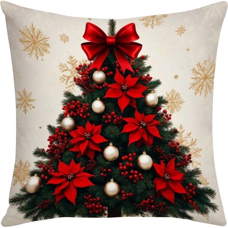 Housse De Coussin De Noël - 45 x 45 cm - Velours Court - Motifs Festifs - Pour Canapé Ou Tête De Lit - Lot De 1 (1/5)