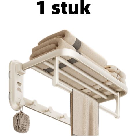 stuk - Handdoekrek - Plank - Geen boren nodig - Vier zuignappen - Geïntegreerde ophangstang - Geschikt voor het opbergen van handdoeken in de badkamer - 50 cm 24 cm 18 cm - Wit (1/5)