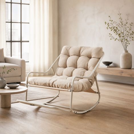 Fauteuil à bascule 75 x 116 x 82 cm en acier thermolaqué beige HAVRYA (1/5)