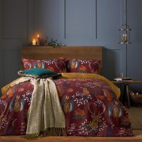 Parure de lit avec Housse de Couette - Motif de Faune de la forêt - Rouille, King Size (1/5)