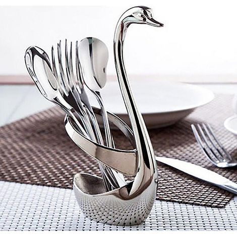 Organisateur de couverts rond et créatif en acier inoxydable avec base en forme de cygne pour la cuisine (1/5)