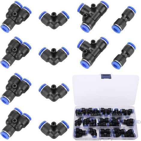20 Pièces 6mm Raccords Rapides Pneumatiques, 4 Formes Pneumatiques Raccords Pneumatiques Push Fittings, Pour Connexion Rapide Des Outils Pneumatiques De Tuyauterie D'air (1/4)