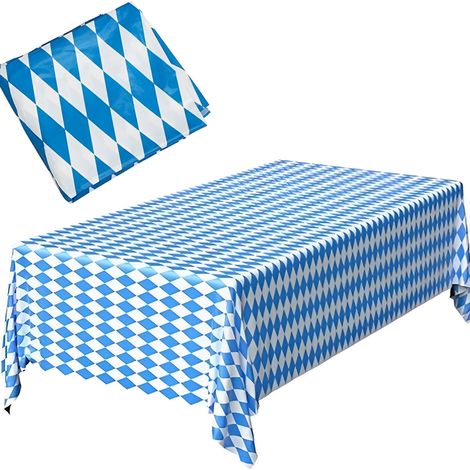 Tablecloth - Bavarian Diamond Pattern - Blue White - 130 x 220 cm - Waterproof Anti Slip - For Oktoberfest Party Decoration - 1 Piece (1/5)
