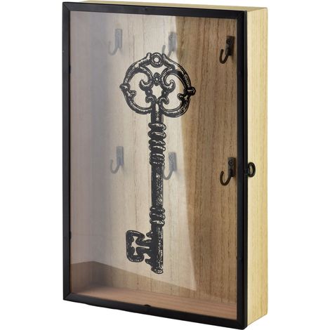 STACY Schlüsselschrank aus Holz mit Glastüren – 30 x 20 x 5,5 cm, schwarz (1/4)