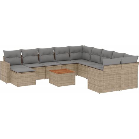 vidaXL Set Divano da Giardino 12 pz con Cuscini Beige Misto Polyrattan (1/5)