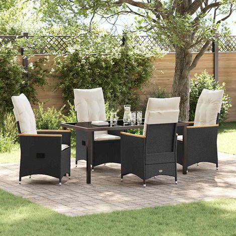 Set da Pranzo per Giardino con cuscino 5 pcs Nero polyrattan vidaXL (1/5)