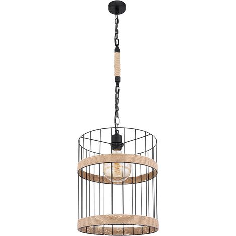 Suspension pour salle à manger, aspect grillagé, métal noir, corde de chanvre, H 145 cm (1/5)