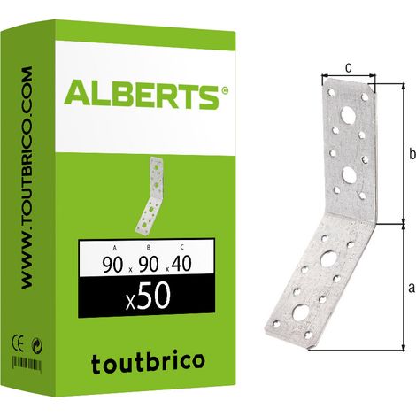 Alberts 848354 Équerre d'assemblage, coudée à 135°, galvanisée Sendzimir, 90 x 90 x 40 mm, Set de 50 pièces (1/2)