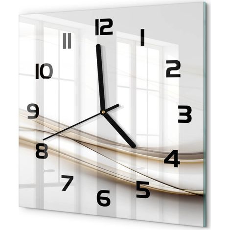 Horloge Murale Carrée Chambre Silencieuse en Verre Sans Tic-Tac Design Moderne Abstraction de vague 30x30 cm (1/5)