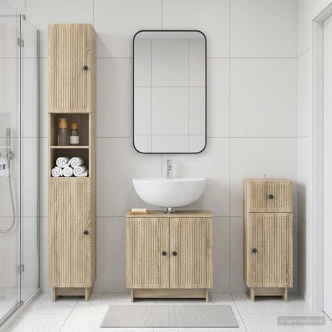 vidaXL 3 Piece Bathroom Cabinet Set EDE Sonoma Oak Engineered Wood (1/5)