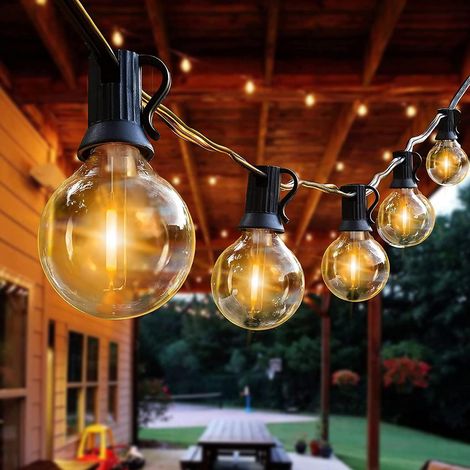 Guirlande Guinguette Extérieur, 15M/50FT G40 LED Guirlande Lumineuse Intérieur Exterieur avec 25 Ampoules + 1 Rechange 2700K Blanc Chaud Étanche pour Mariage,Patio,Café,Jardin