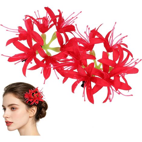 2 Pieces Red Flower Hair Clips, Fancy Barrettes (1/5)