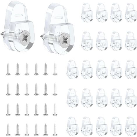 Lot de 25 clips de montage pour miroir, crochets ronds pour miroir mural, kit de clips de fixation en verre, clips de montage en plastique transparent avec vis pour mur et porte de miroir fixe (1/4)