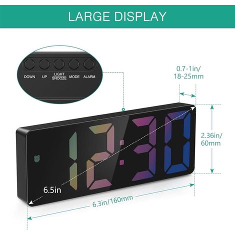 Sveglia digitale a LED con controllo vocale – Orologio da camera con visualizzazione di temperatura e calendario – Luminosità regolabile e ricaricabile tramite USB-C – Nero / 1 pezzo (1/5)