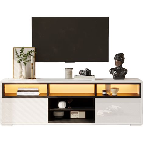 CHICFURN Mueble TV LED 150 x 35 x 50 cm de aglomerado blanco para salón pequeño (1/5)