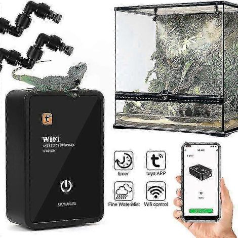 Minuteur d'arrosage Wi-Fi intelligent pour reptiles, humidificateur à brumisation contrôlée par application, système de brumisation programmable, minuterie d'irrigation pour plantes de forêt tropicale (1/5)