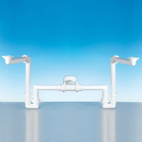 SIFONE SPAZIO BAGNO PER LAVABO DOPPIO 1"-1¼" USCITA Ø32-40 BIANCO