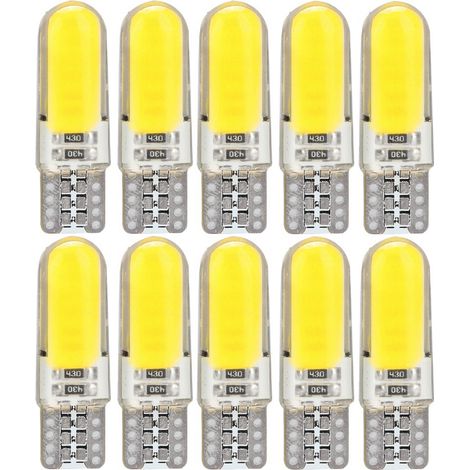 Lot 10 ampoules T10 COB double face gel silicone jaune pour feux de stationnement latéraux auto (1/5)