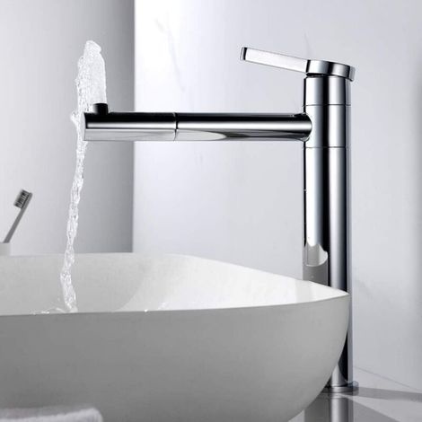 Ineasicer Robinet pour Lavabo, Robinet Mitigeur Lavabo Haut de Salle de Bains avec Bec Haut 229 mm et Rotatif à 360°, Mitigeur avec Raccordement Eau Froide/Chaud 50 cm, Laiton chromé, Argent (1/4)