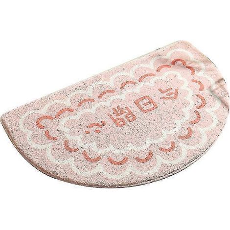 Tapis de bain demi-cercle 40 x 60 cm, en peluche absorbant l'eau - Rose chinois joyeux (1/2)