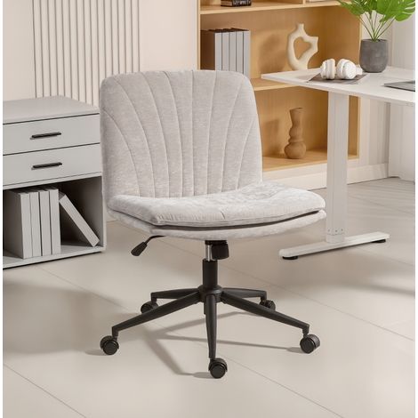 Silla de oficina giratoria sin reposabrazos en chenilla beige, altura regulable y función balancín (1/5)