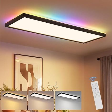 GBLY LED Panel 58x20 RGB Dimmbar Deckenpanel Dimmbar Lang Tageslichtlampe GRB Backlight Farbwechsel Bürolampe Flach Büro Deckenlampe 22W für Werkstatt Flur Küche Wohnzimmer Schwarz (1/5)