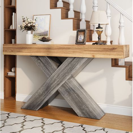 Table console étroite 140x30x80 cm bois naturel OKMYHOME (1/5)