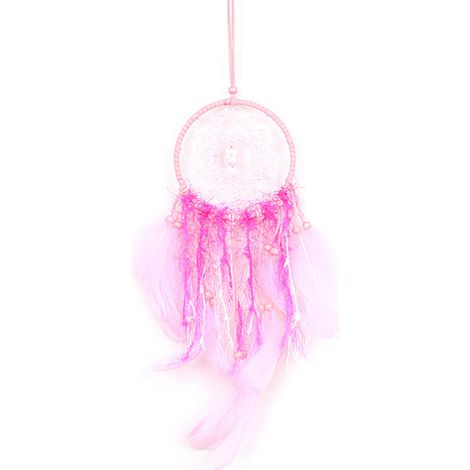 Attrape-rêves mural rose en plume avec veilleuse lumineuse, pendentif décoratif pour fête et maison, cadeau idéal (1/5)