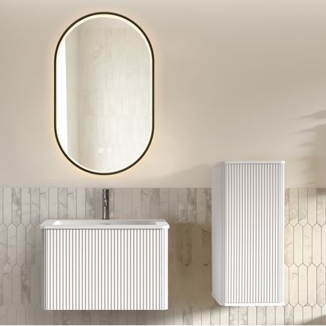 Conjunto de baño blanco 61x46,5x37 cm con lavabo, espejo LED antivaho y columna (1/5)