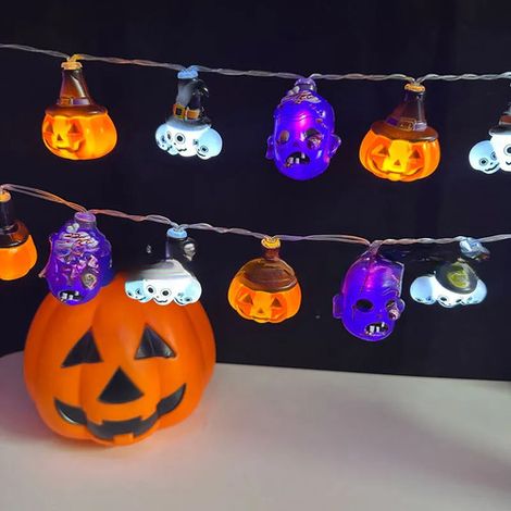 Guirlande lumineuse d'Halloween 3m, 20 LED – motifs citrouille et fantôme, pour décoration intérieure et extérieure (1/2)