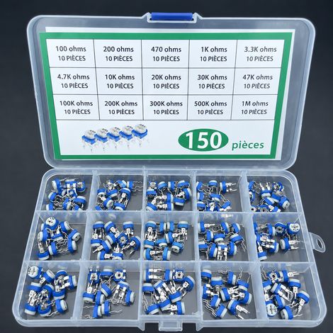 Kit potentiomètres ajustables RM065 horizontaux 150 pcs bleu et blanc avec boîte 111 g – Livraison gratuite (1/2)