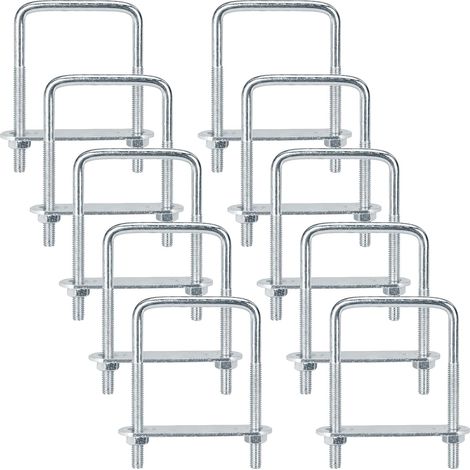 10 Pieces M6 U-Bolts 50 x 80 mm Stainless Steel U-Bolts with Nuts and Frame Plate for Trailer Securing Pipes, Vehicles, Boats, Plumbing