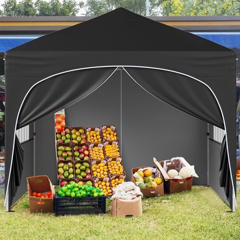 Tonnelle de Jardin 3x3M avec 4 Parois Latérales Amovibles Tente de Reception Portable avec Sac à Roulettes 8 Piquets 4 Ancres Noir (1/2)