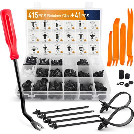 415 clips de fixation et outil de retrait pour voiture - 18 tailles courantes - Rivets à pression - Clips pour garniture de porte pour GM, Ford, Toyota, Honda et Chrysler (1/5)