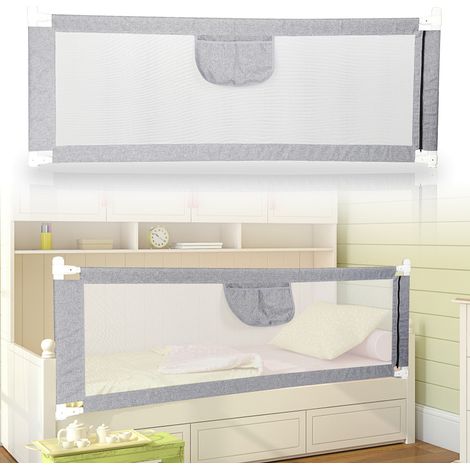 Wolketon 200cm Rausfallschutz Baby Bettgitter Schutzgeländer, Höhenverstellbar Kinderbettgitter Tragbare Bettschutzgitter (Grau)