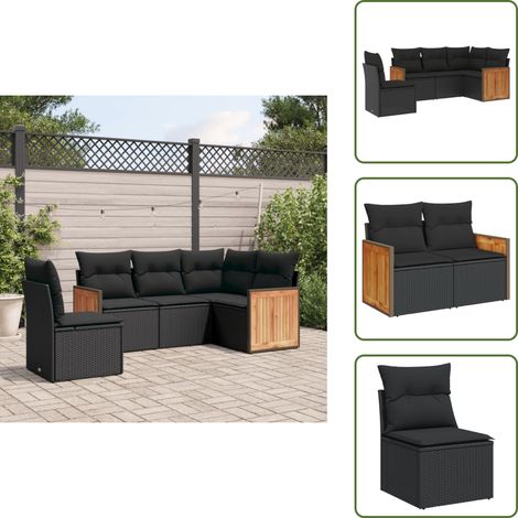 Salon de jardin 5 pcs avec coussins noir résine tressée - Ensemble Salon De Jardin - Meuble Extérieur - Salon De Jardin Pliable - Mobilier De Jardin - Set De Salon De Jardin (1/5)