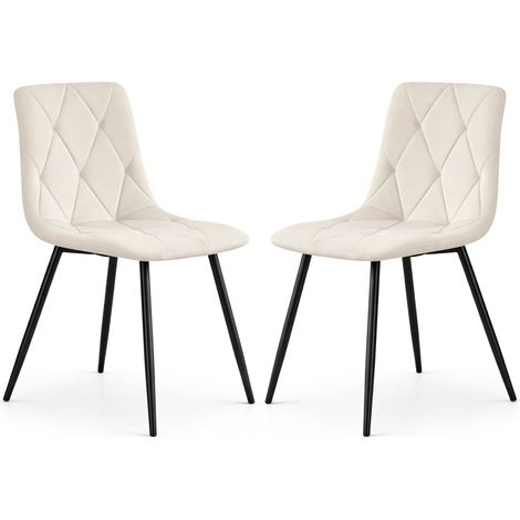 Lot de 2 Chaises en velours matelassées MILO Beige pieds noirs (1/5)