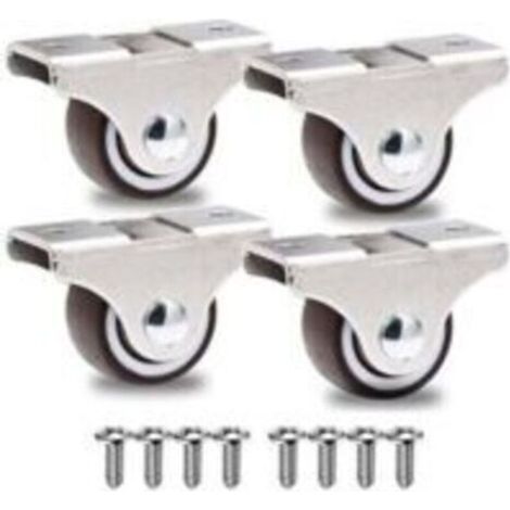 RouletteLot de 4 Mini Roulette Fixe sans Frein pour Meubles - Roulette de 25mm pour Charge Lourde Jusqu'à 40kg + 8 Vis - Argentées (1/4)