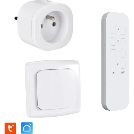 Lot de Prise intérieure 3680W connectée (Wifi + Radio fréquence) + Interrupteur ON/OFF + Télécommande Sans Fil compatible – Contrôle à distance & local (1/5)