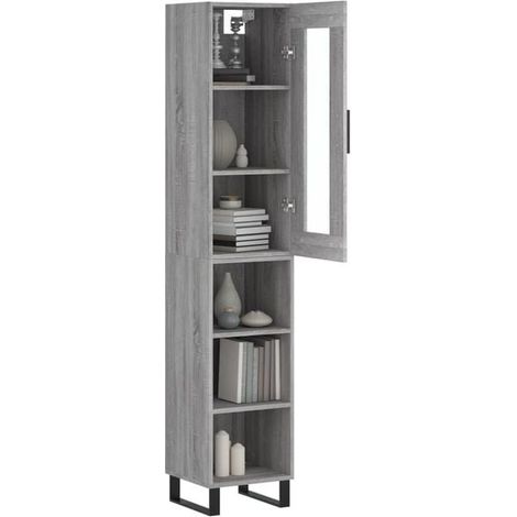 Buffet de Cuisine Haut Sonoma Gris, 34,5 x 34 x 180 cm, Meuble Rangement en Bois d'Ingénierie pour Salle à Manger et Salon (1/5)
