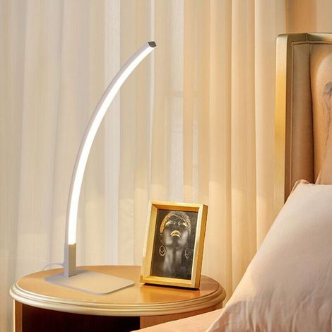 6W LED Lampe Chevet de Lecture en Arc, Lampe Table de Nuit Métal, Lumière de Blanc Chaud avec Prise, Déco Argent pour Salon, Chambre, Bureau [Classe énergétique D]