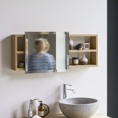 Tikamoon Typo Meuble de rangement salle de bain en teck H 40 cm × L 90 cm × P 15 cm (1/5)