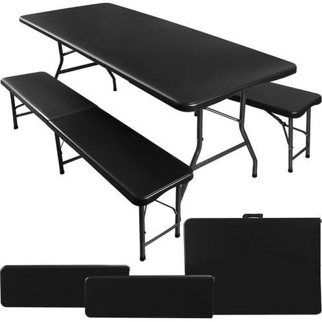 Klappbarer Gartentisch 180 cm + 2 Bänke - schwarz
