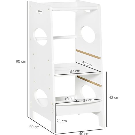 Tour Montessori réglable en hauteur sur 3 niveaux, tour en bois pour enfants, échelle blanche pour enfants (1/5)