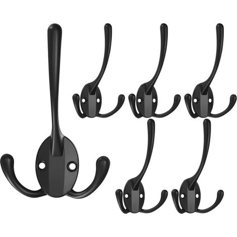 Set of 6 wall-mounted coat racks with three hooks for hanging towels, suitable for bathrooms and kitchens. (1/5)