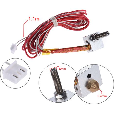Kit de tête d'impression DIY comprenant une buse de 0,4 mm, un tube d'extrusion M6 de 30 mm, un élément chauffant 12 V 40 W, une thermistance NTC 3950 et un bloc chauffant en aluminium pour imprimante