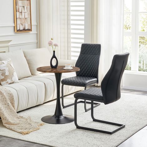 Esszimmer-Tisch- und Stuhl-Set aus MDF, Metall und PU-Leder, Schwarz/Walnuss, runder Tisch Ø60x72 cm mit 2 Stühlen (1/5)