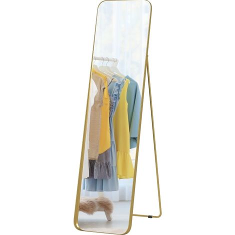 Specchio a figura intera 160 x 40 cm con cornice in metallo dorato, resistente e inclinabile (1/5)
